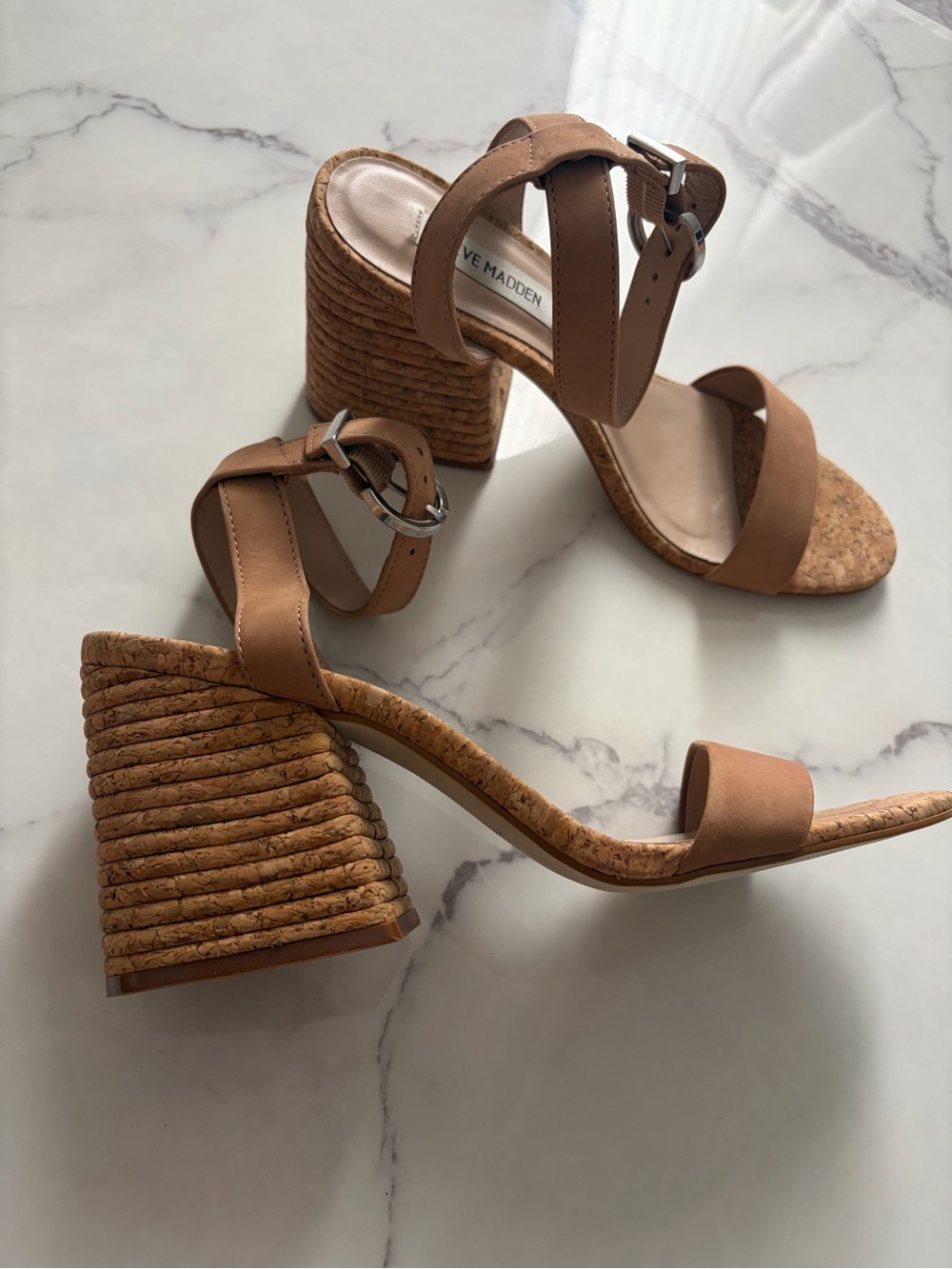 Steve Madden Brown Cork Block Heel Sandals